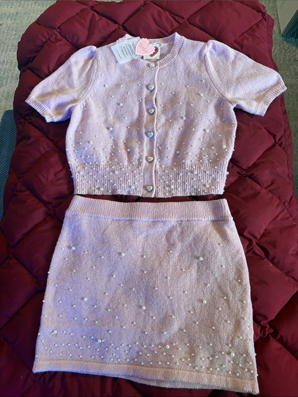 Lovlov 2 pc pearl studded sweater and skirt set